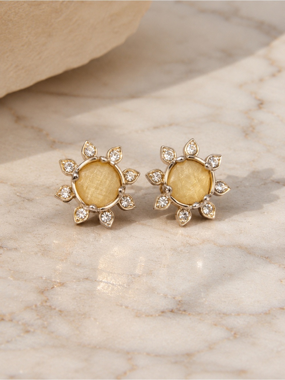 Vintage Anthropologie Sunburst Flower Crystal Stud Earrings